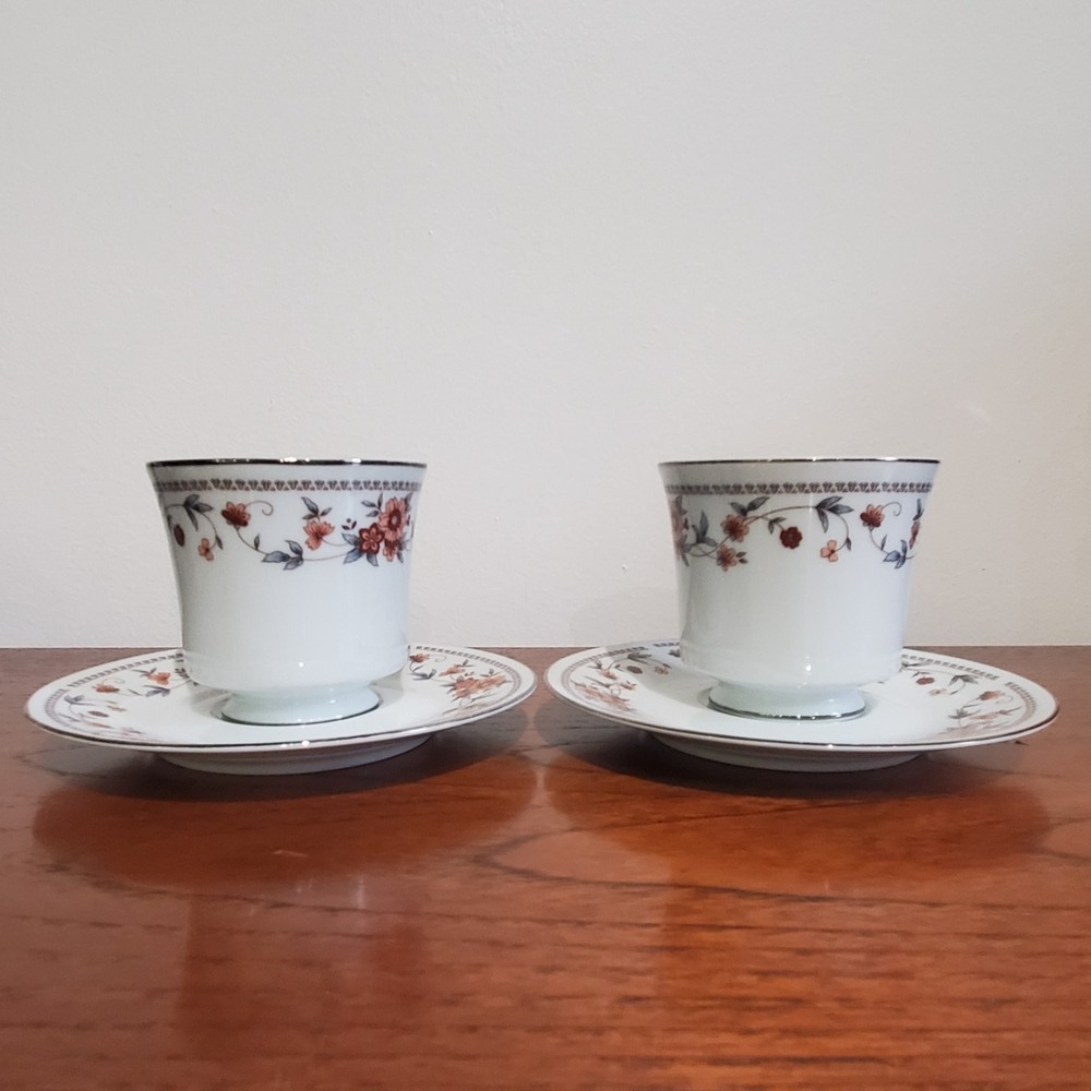 Vintage Sheffield Anniversary Fine China Footed Tea Cup & Saucer Sets (2 Pairs) - Picture 2 of 7